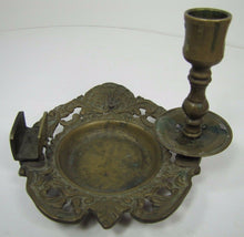 Load image into Gallery viewer, Antique Bronze Candlestick Cigar Lighter Matchholder Tray unique scalloped shell
