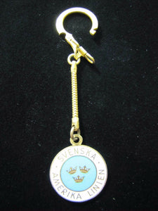 SWEDISH AMERICAN LINE Old Advertising Keychain Svenska Amerika Linien Souvenir