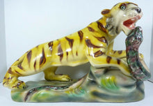 Load image into Gallery viewer, Vtg TIGER &amp; SNAKE FIGHTING Large Decorative Art Pottery Statue Portugal
