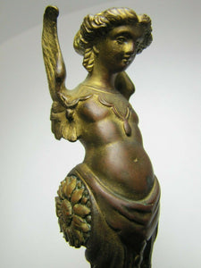 Antique 19c Bronze Winged Goddess Maiden Decorative Arts Ornate Hardware Element