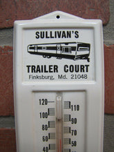 Load image into Gallery viewer, SULLIVAN&#39;S TRAILER COURT Old Park Advertising Thermometer Sign FINKSBURG MD

