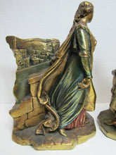 Load image into Gallery viewer, Antique Bronze Clad Dante Beatrice Bookends Decorative Art Statues 1915

