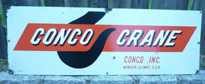 CONCO CRANE Old Porcelain Sign Crane Hook Conco Inc Mendota Ill USA Industrial