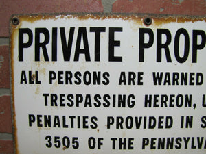 1970s Porcelain PRIVATE PROPERTY ARMSTRONG CORK Co Sign Persons Warned Trespass