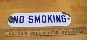 Old Porcelain NO SMOKING Sign Gas Station Repair Shop Industrial Blue White
