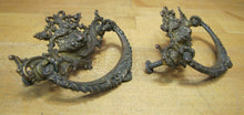 Load image into Gallery viewer, MONSTERS BEASTS Antique 19c Pair Bronze Pulls Ornate Victorian Hardware Elements
