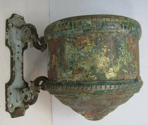 Antique Oil Lamp Wall Mount Bracket unique early bronze copper ornate detailing