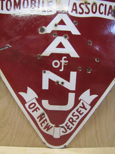 AUTOMOBILE ASSOCIATION OF NEW JERSEY Original Old Porcelain Sign Double Sided AA NJ