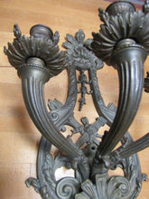 Load image into Gallery viewer, Vtg Brass Figural Head Lamp Light Large Wall Mount Sconce 3 Candle Lite Holder
