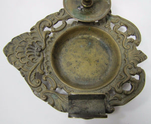 Antique Bronze Candlestick Cigar Lighter Matchholder Tray unique scalloped shell