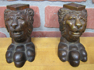 19c Bronze LION HEAD Paw Feet Exquisite Ornate Pair Architectural Hardware