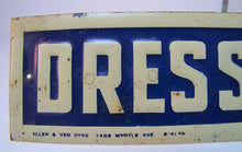Load image into Gallery viewer, Antique DRESSMAKING Sign embossed tin litho ALLEN &amp; VAN DYKE BKLYN NY Salesman
