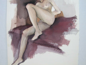Nude Watercolor Artwork Painting Vintage Female Study 3 Lying Art Paper