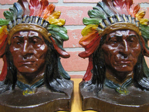 NATIVE AMERICAN INDIAN SITTING BULL Antique Bookends Exquisite Detail Paint