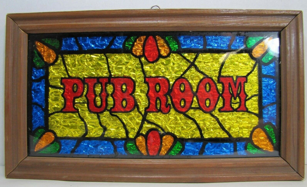 Vintage PUB ROOM Sign old framed foil bar beer liquor advertising 1960-70s era