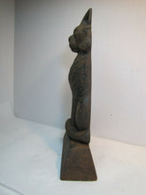 Load image into Gallery viewer, Antique Cast Iron Black Cat Doorstop large heavy old ornate details scary stare
