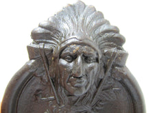 Load image into Gallery viewer, Antique FLECK BROS INDIAN CHIEF Cast Iron Advertising Tray Peace Pipe Tomahawk
