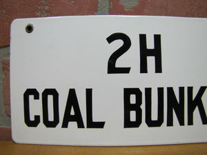 COAL BUNKER 2H Old Porcelain Industrial Plant Sign black & white fuel oil safety