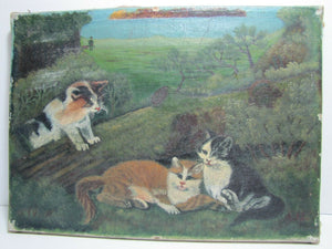 Old Three Kittens in the Wild Painting oil on canvas nicely detailed cats forest