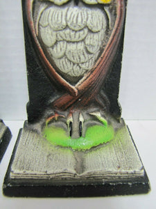 Old Cast Iron Wise Owl Bookends solid decorative arts multi color paint detailed