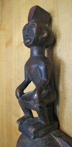 Old African Mask Wood Carved Wall Art Plaque Statue Large Face Man Sitting Atop
