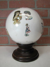 Load image into Gallery viewer, Antique Victorian Potichomania Gazing Blown Glass Ball Wooden Stand Girls Boys
