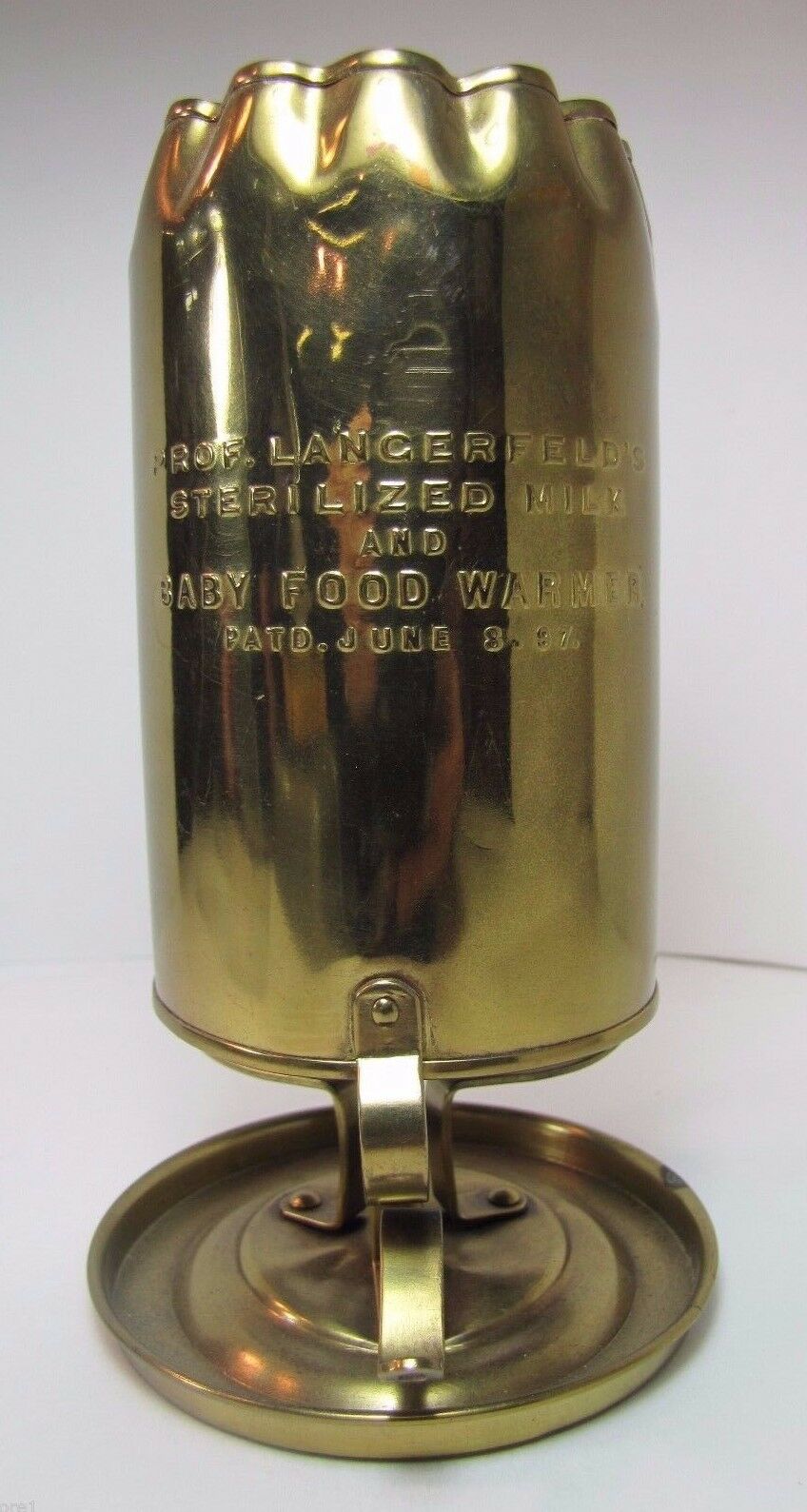 PROF LANCERFELD'S STERILIZED MILK & BABY FOOD WARMER pat 1897 Antique Ad Brass