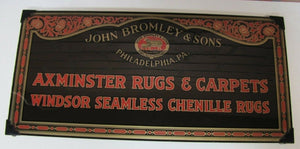 JOHN BROMLEY & SONS PHILADELPHIA RUGS & CARPETS Antique Reverse on Glass Sign