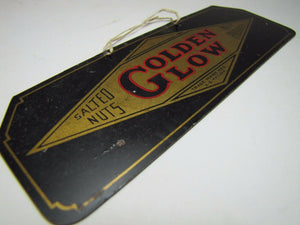 Antique GOLDEN GLOW Salted Nuts Nut Products Advertising Sign small tin peanuts