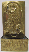 Load image into Gallery viewer, POSEIDON TRIDENT DAUPHINS Old Brass Decorative Arts Wall Plaque Shelf Box Ornate

