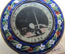 Load image into Gallery viewer, 1939 NEW YORK WORLDS FAIR MICRO MOSAIC Souvenir Pin ITALY NYWF Ornate Rare HTF

