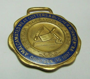 Antique MEAT CUTTERS & BUTCHERS WORKMEN AFL Fob Medallion BASTIAN BROS NY Ornate