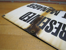 Load image into Gallery viewer, Old Porcelain RESERVED SHIFT MANAGER Repair Shop Gas Station Industrial Ad Sign
