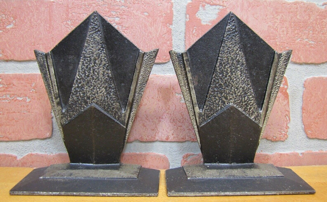 Orig Art Deco Cast Iron Decorative Arts Geometric Bookends 1920s era book ends