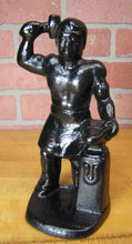 Load image into Gallery viewer, BLACKSMITH FOUNDRY IRON WORKER w ANVIL Antique Cast Iron Doorstop Bookend Statue
