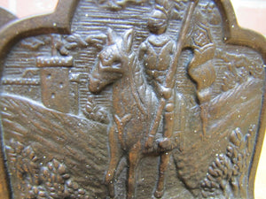 Antique MEDIEVAL CRUSADER KNIGHT CASTLE Cast Iron Bronze Decorative Art Bookends
