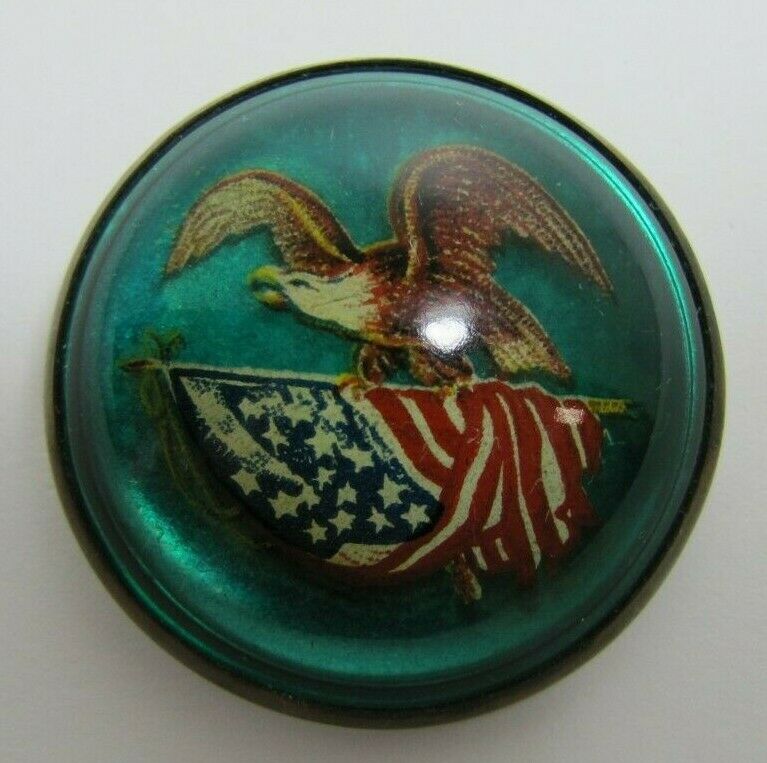 Antique Eagle American Flag Bubble Bowed Front Pin Pinback Horse Briddle Ornate