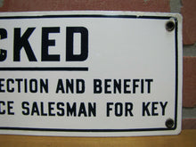 Load image into Gallery viewer, LOCKED FOR YOUR PROTECTION Old Porcelain Restroom Ad Sign ASK SERVICE FOR KEY

