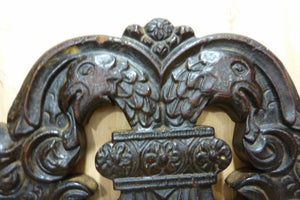 Antique Carved Wood Evil Devil Mens Faces Double Dragons Eagles Heart Chair Back