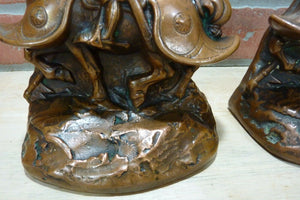 Antique Knights in Shining Armour Bookends Decorative Art Statues Pompeian Armor