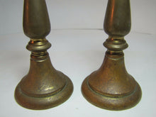 Load image into Gallery viewer, Antique Candlesticks small pair bronze brass fine details lovely old worn patina
