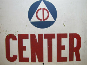 CD CIVIL DEFENSE BLEEDING CENTER Old Steel Sign Cold War Era Red White Blue