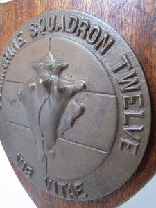 Old Brass SUBMARINE SQUADRON TWELVE Plaque VIS VITAE High Relief Naval Sign