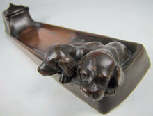 Load image into Gallery viewer, Antique Bronze Art Puppies Inkwell pair of detailed pups pen rest hinged lid
