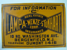 Load image into Gallery viewer, LAMPA MENZE STUKHART BERGENFIELD NJ Old Real Estate Insurance Sign Brown&amp;Bigelow
