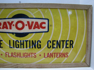 RAY-O-VAC PORTABLE LIGHTING CENTER Old Store Display Sign BATTERIES FLASHLIGHTS