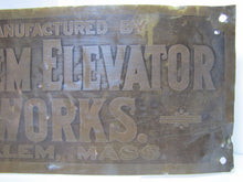 Load image into Gallery viewer, Antique SALEM ELEVATOR WORKS Brass Sign Salem Mass Architectural Hardware Plaque
