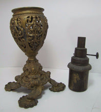 Load image into Gallery viewer, Victorian Miller Oil Lamp Scary Faces Cast Metal Gold Ornate Antique Light USA
