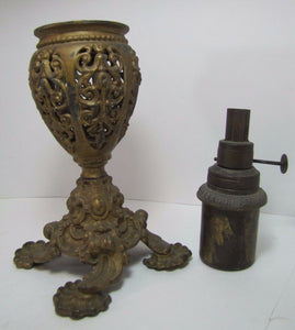 Victorian Miller Oil Lamp Scary Faces Cast Metal Gold Ornate Antique Light USA