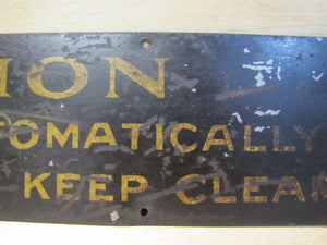 Old 'CAUTION DOOR CLOSES AUTOMATICALLY WHEN TRAIN STARTS KEEP CLEAR' Sign RR